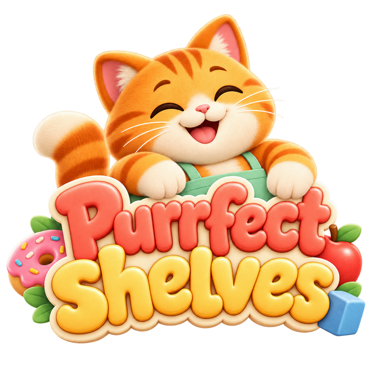 Purrfect Shelves – Fritzi the shop cat with the game logo